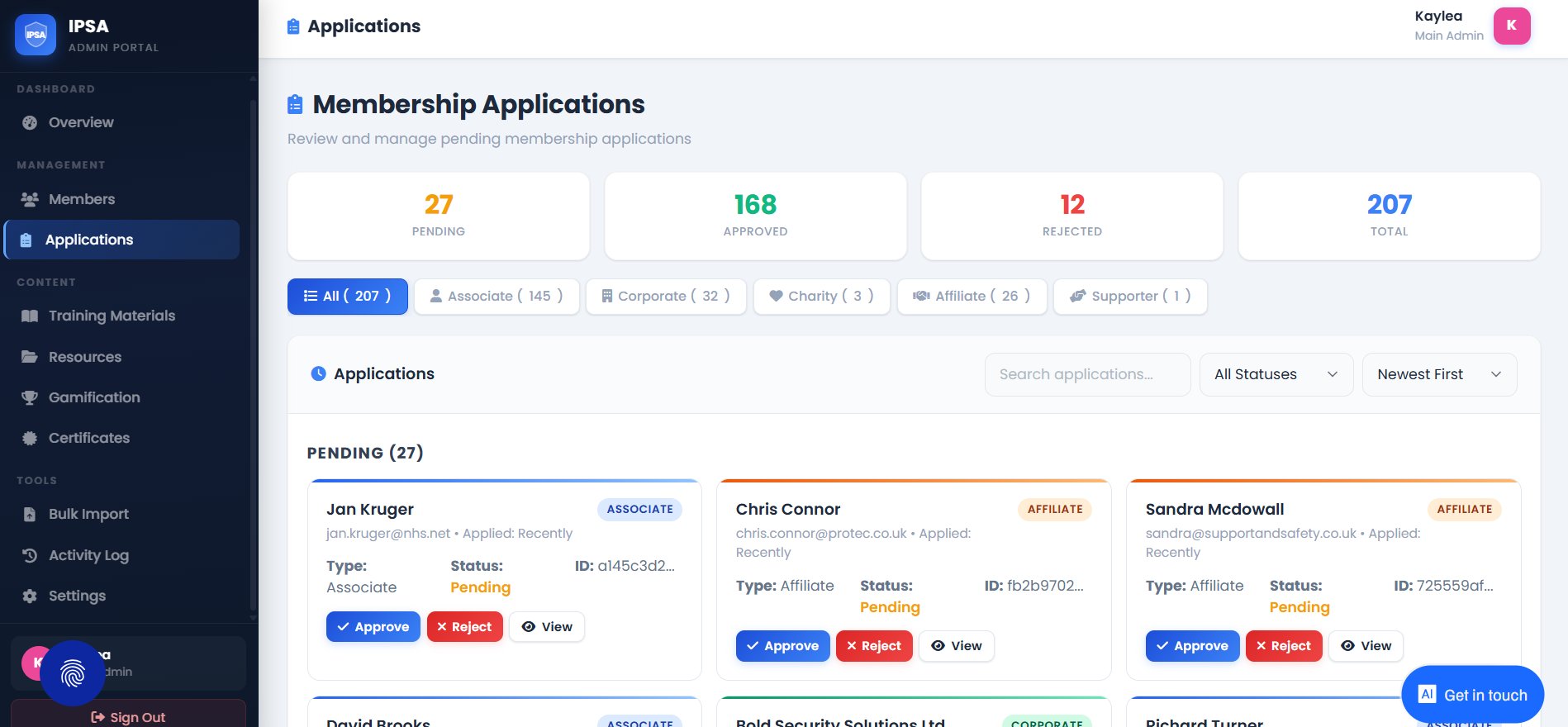 IPSA application management — 207 applications