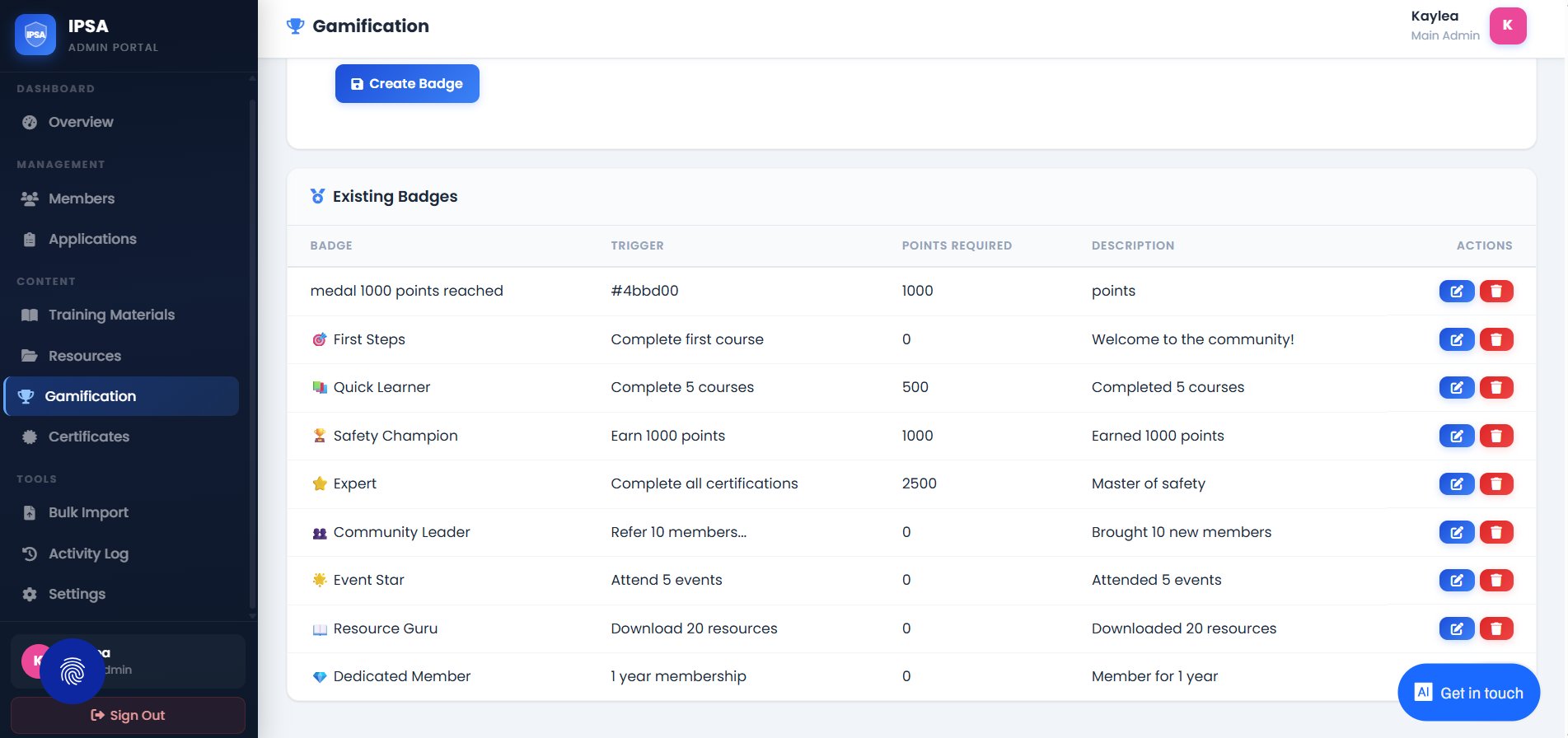 IPSA gamification badge system